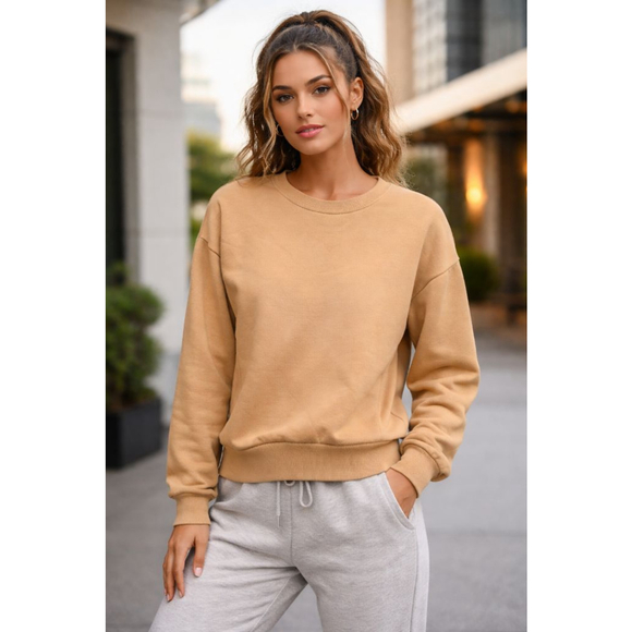 Reflex Tops - Reflex Camel Crewneck Sweatshirt Mens Medium | Cozy Fleece Pullover Casual